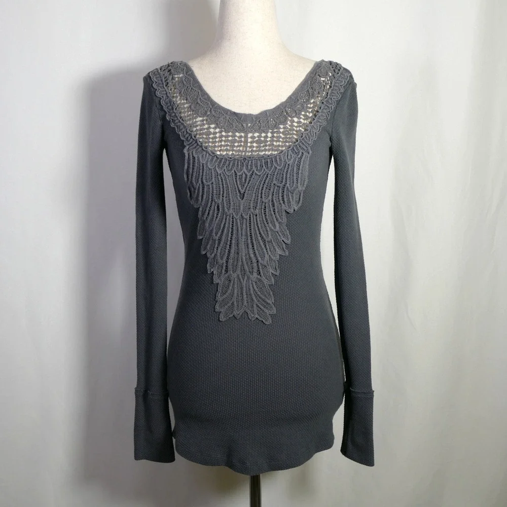 Free People Fairy Grunge Whimsigoth Crochet Thermal Top Size XS Festival Boho